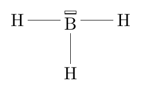 Schéma de Lewis de l'atome de bore, 6 électrons